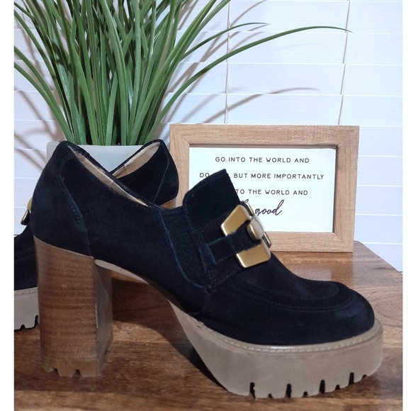 Luca Grossi Designer Black Suede High Heel Platform Loafers 35 (US sz 5) - Picture 9 of 10